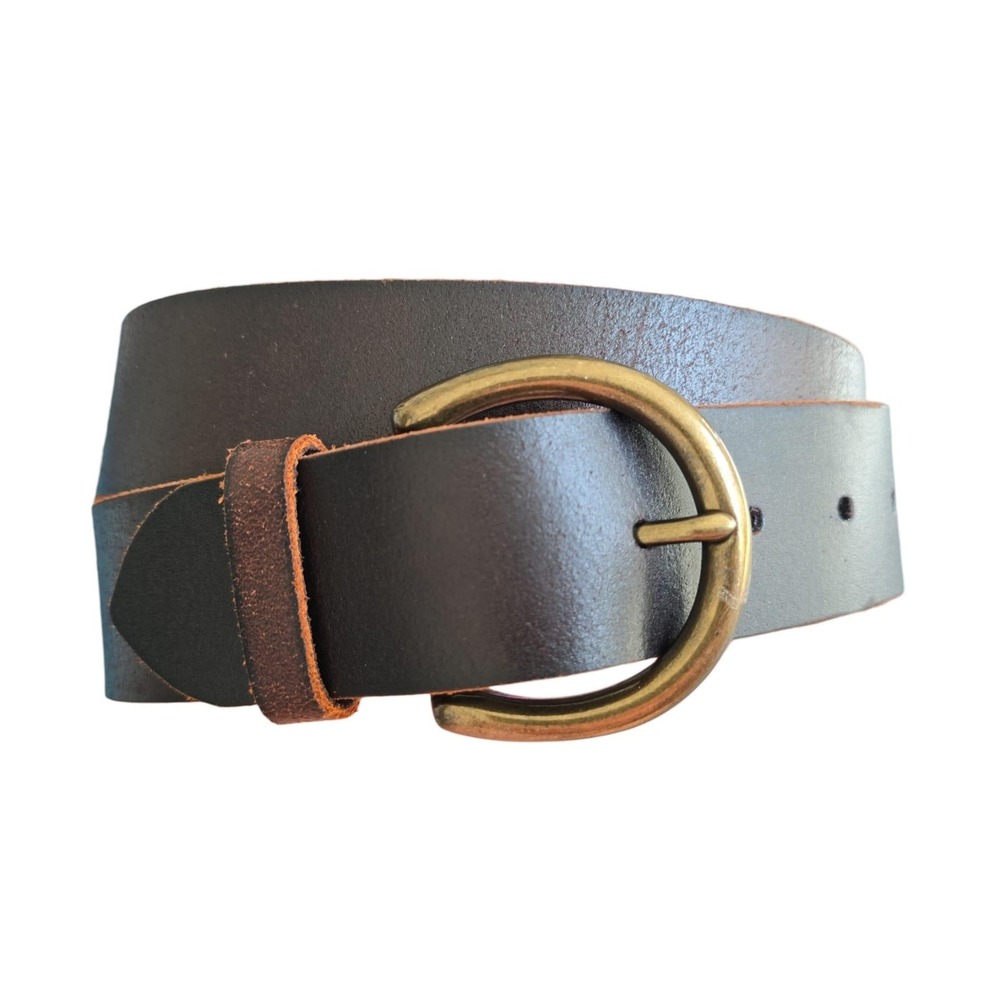 FRYE Women's Classic Leather Belt 34" Reddish Brown Antiqued Brass Buckle DC861C